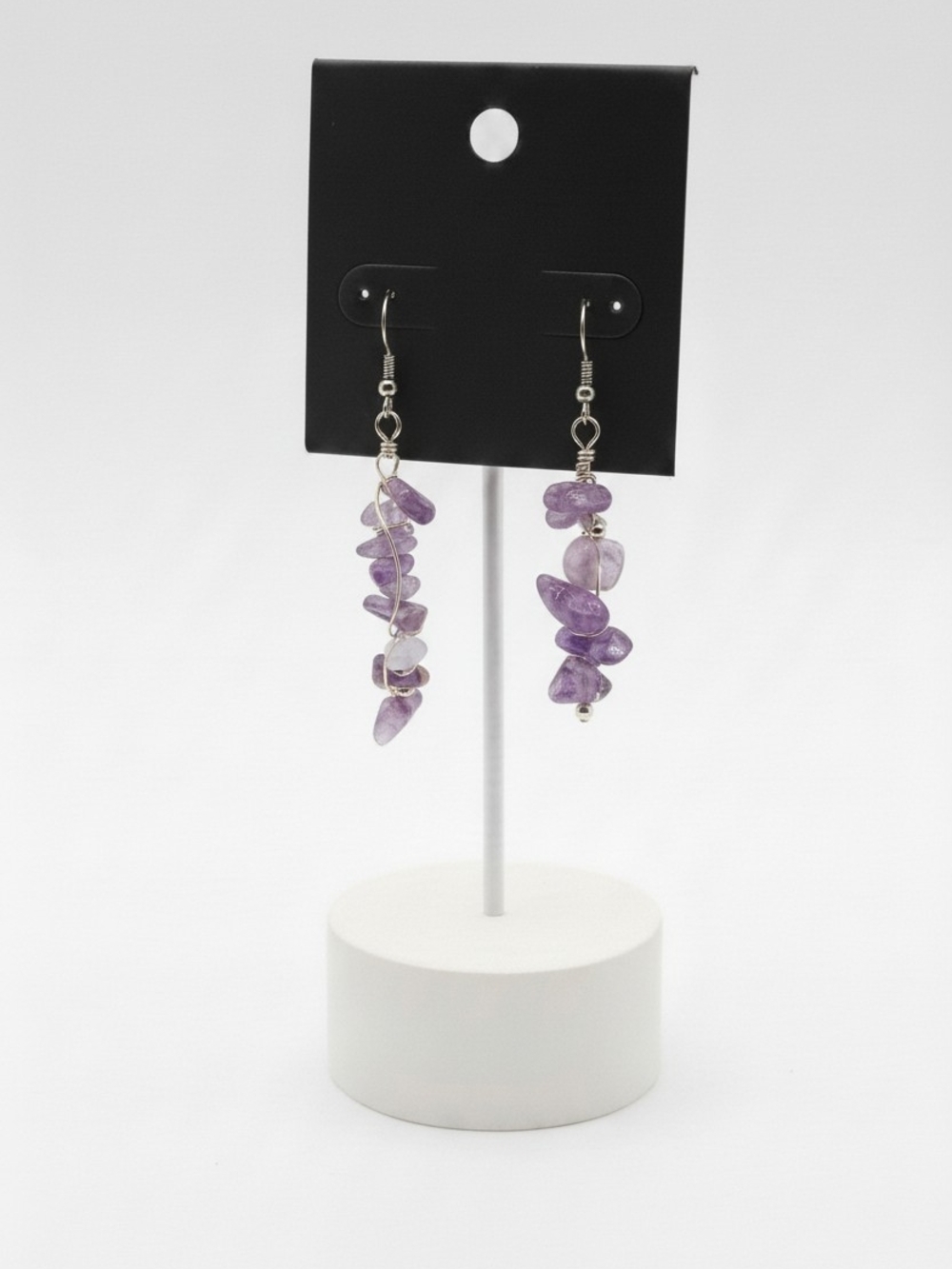 Handmade Amethyst Chip Dangle Earrings - Purple